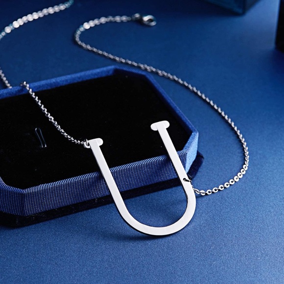 Silver Initial Stainless Steel Pendant Necklace Letters A-Z - Picture 5 of 5